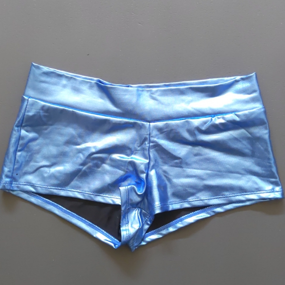 Blue Shiny Booty Shorts Large by Spencer's
